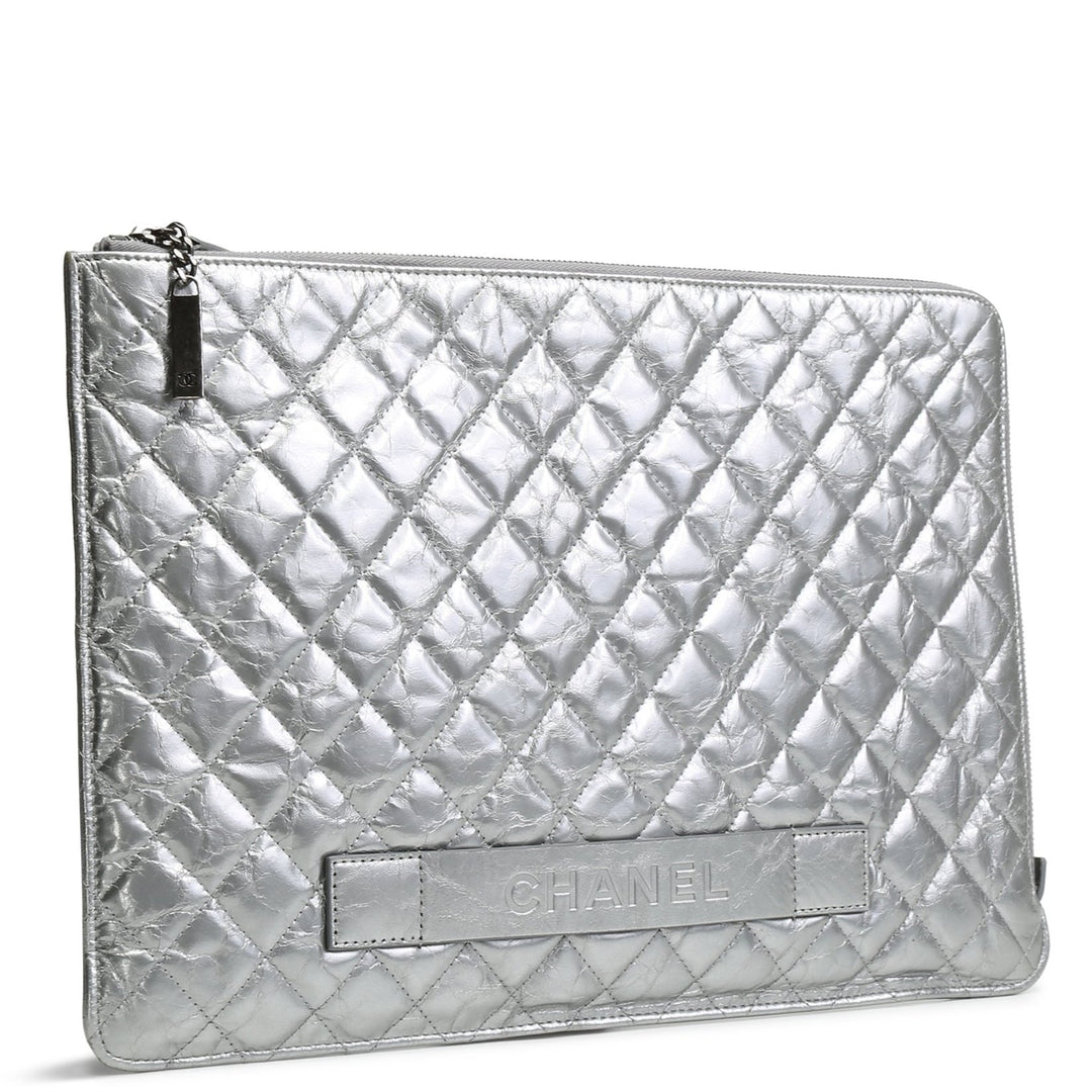 CHANEL Crinkled Quilted Laptop Cover - Silver - OUTLET FINAL SALE