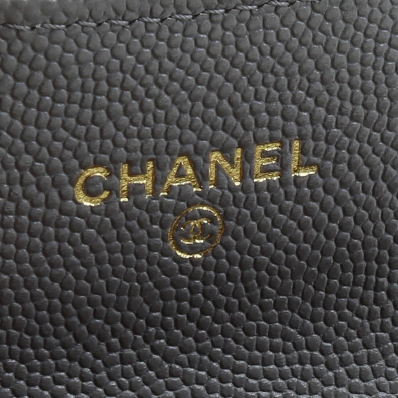 CHANEL Caviar Flap Kartenhalter an Kette - Grau