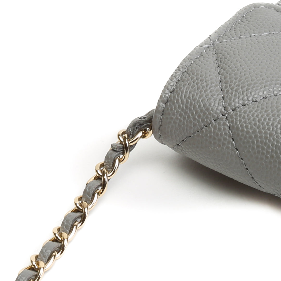 CHANEL Caviar Flap Kartenhalter an Kette - Grau