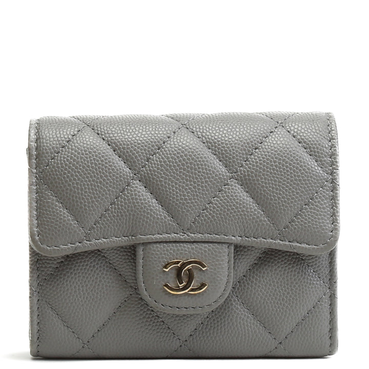 CHANEL Caviar Flap Kartenhalter an Kette - Grau