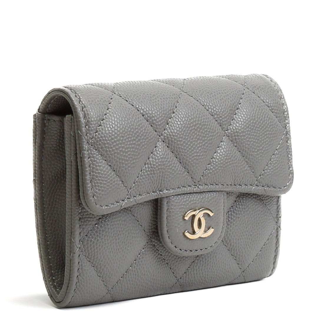 CHANEL Caviar Flap Kartenhalter an Kette - Grau