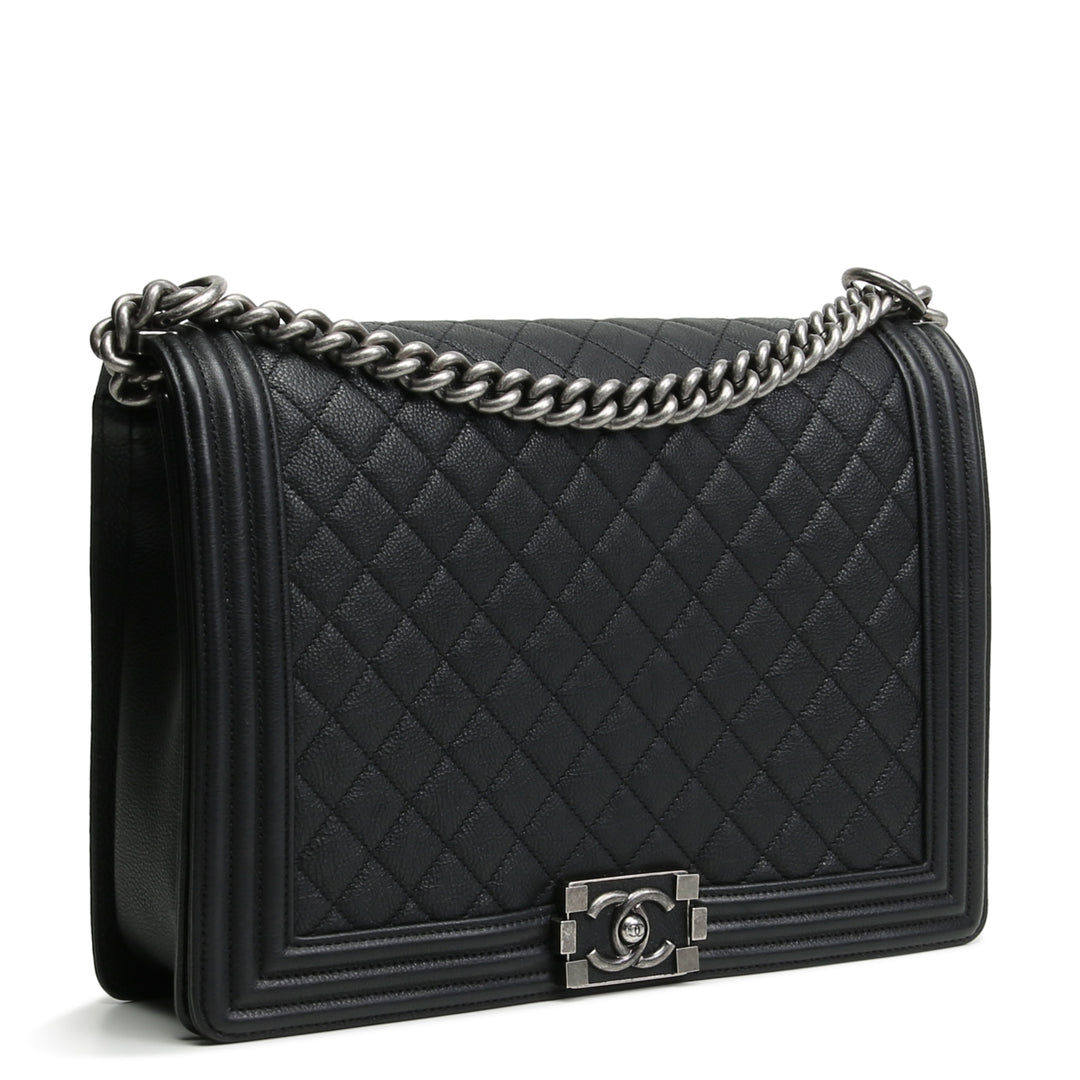 CHANEL Quilted Large Duo Boy Bag - Black