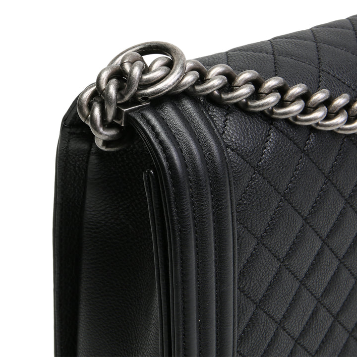 CHANEL Quilted Large Duo Boy Bag - Black