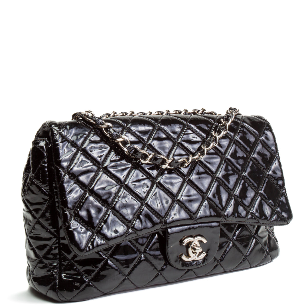 CHANEL Jumbo Single Flap - Schwarzes Lackleder - OUTLET FINAL SALE