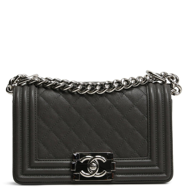 CHANEL Caviar Stepptasche für Jungen, klein, Grau