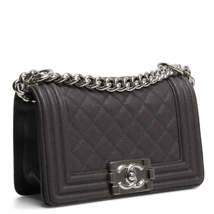 CHANEL Caviar Stepptasche für Jungen, klein, Grau