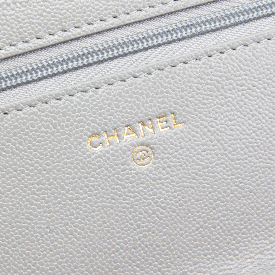 CHANEL Quilted Wallet On Chain - Gray