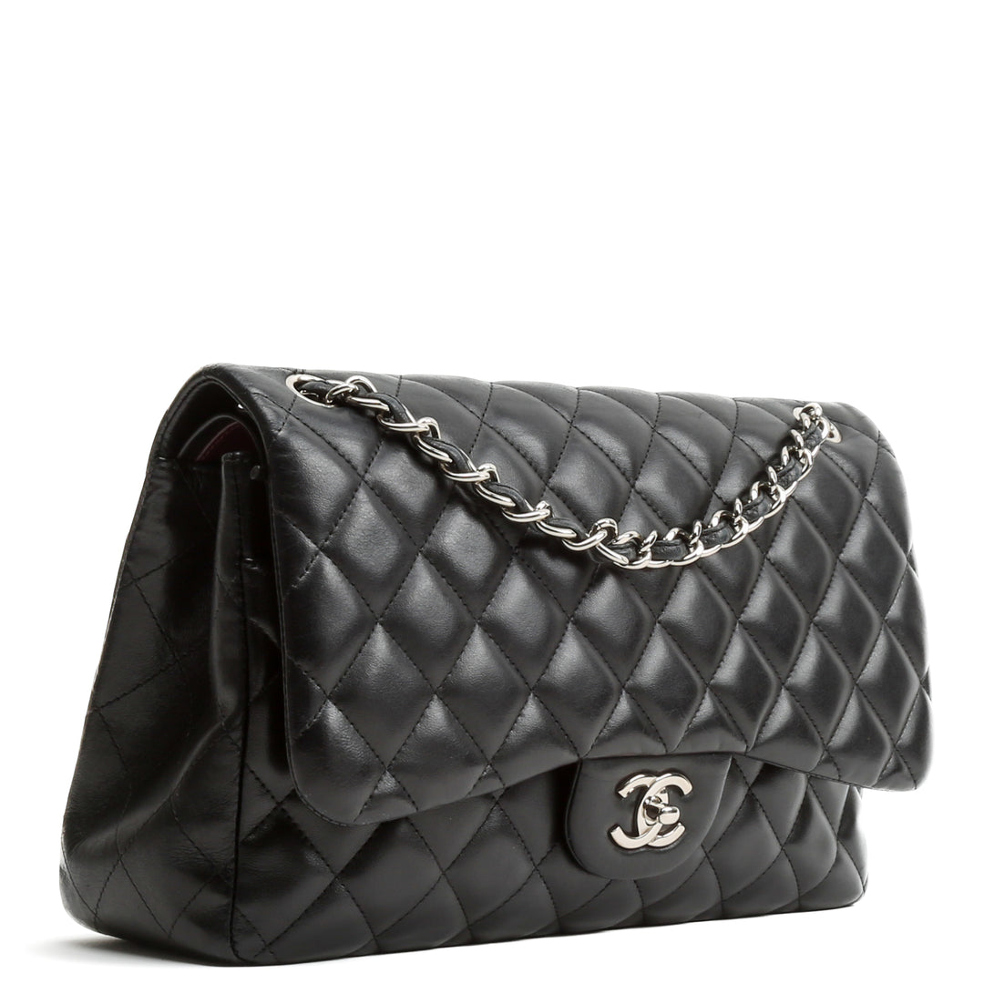 CHANEL Classic Jumbo Double Flap Lambskin Bag w/Silver