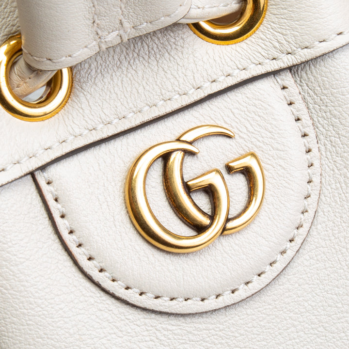 GUCCI Diana Leather Double G Bamboo Mini Bucket Bag - Ivory