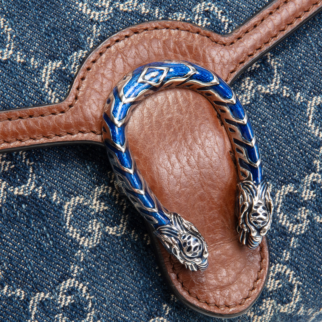 GUCCI Dionysus Denim Kleine Geldbörse mit Kette