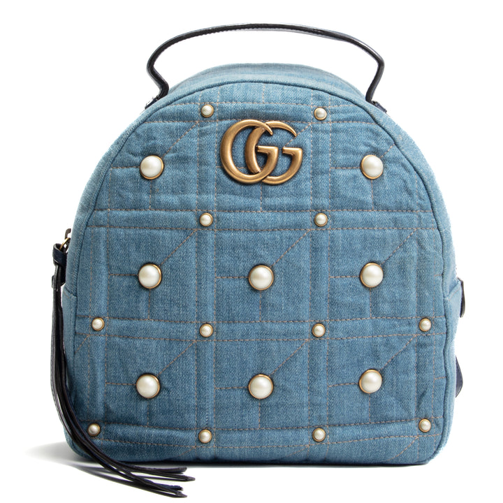 GUCCI Denim Pearly GG Marmont Rucksack