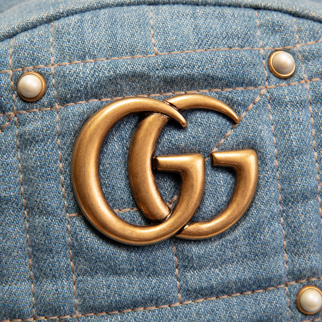 GUCCI Denim Pearly GG Marmont Rucksack