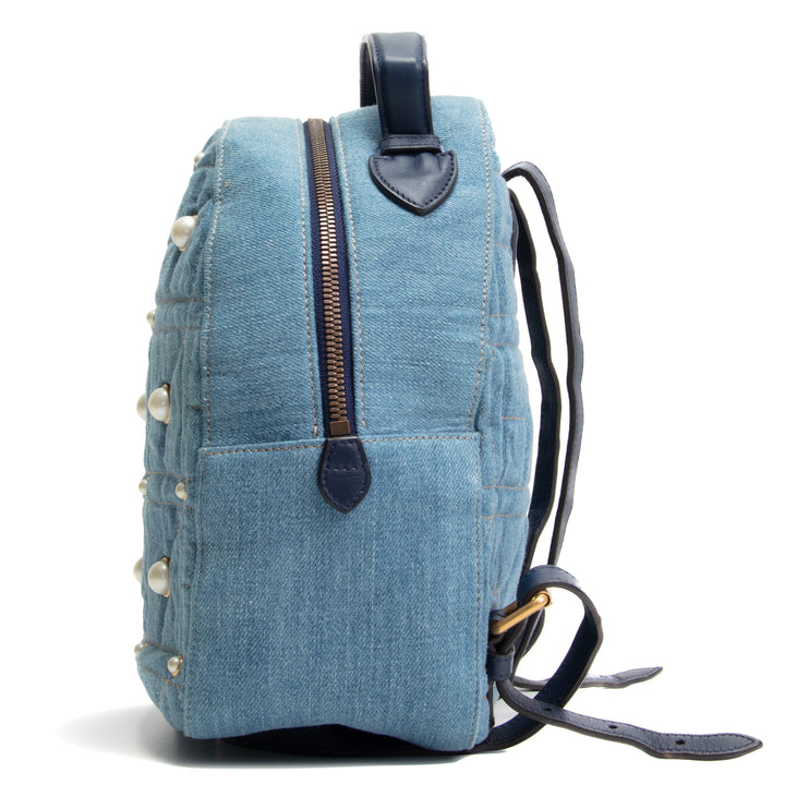 GUCCI Denim Pearly GG Marmont Rucksack