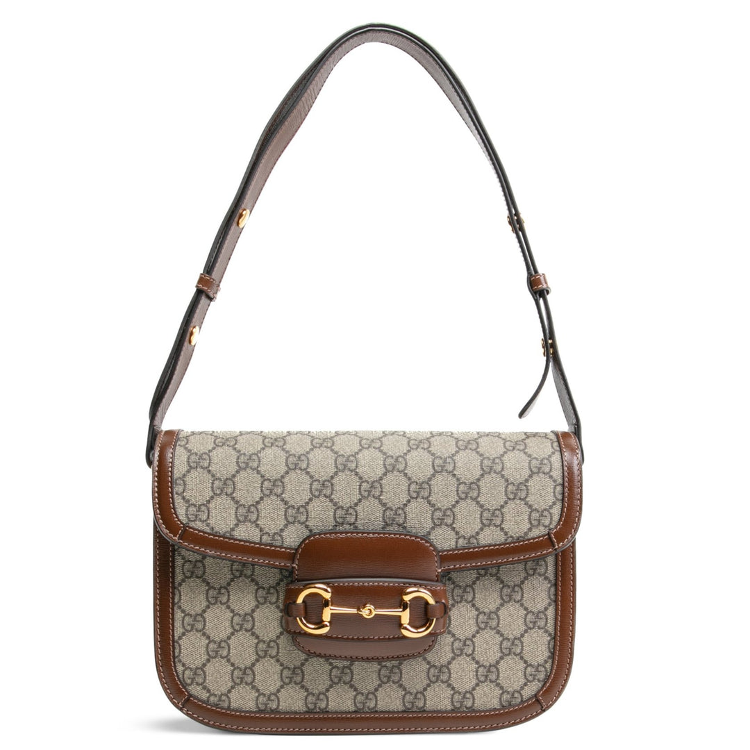 GUCCI Horsebit 1955 Small Shoulder Bag GG Supreme w/ Brown