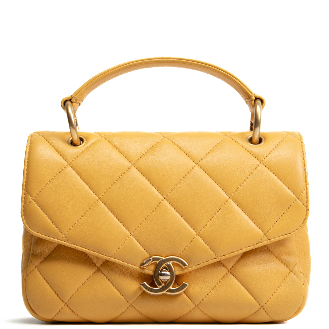 CHANEL Top Handle Flap Bag Mustard Yellow - OUTLET FINAL SALE