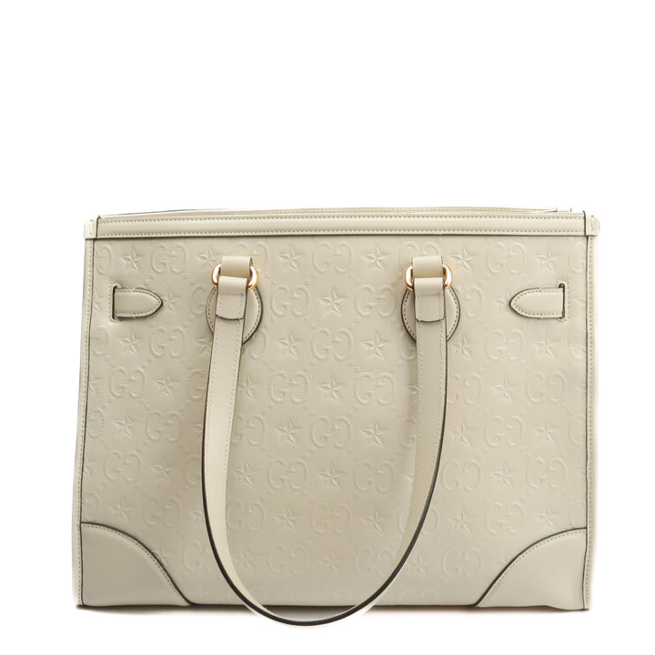 GUCCI GG Star Embossed Medium Tote w/Pouch - Ivory