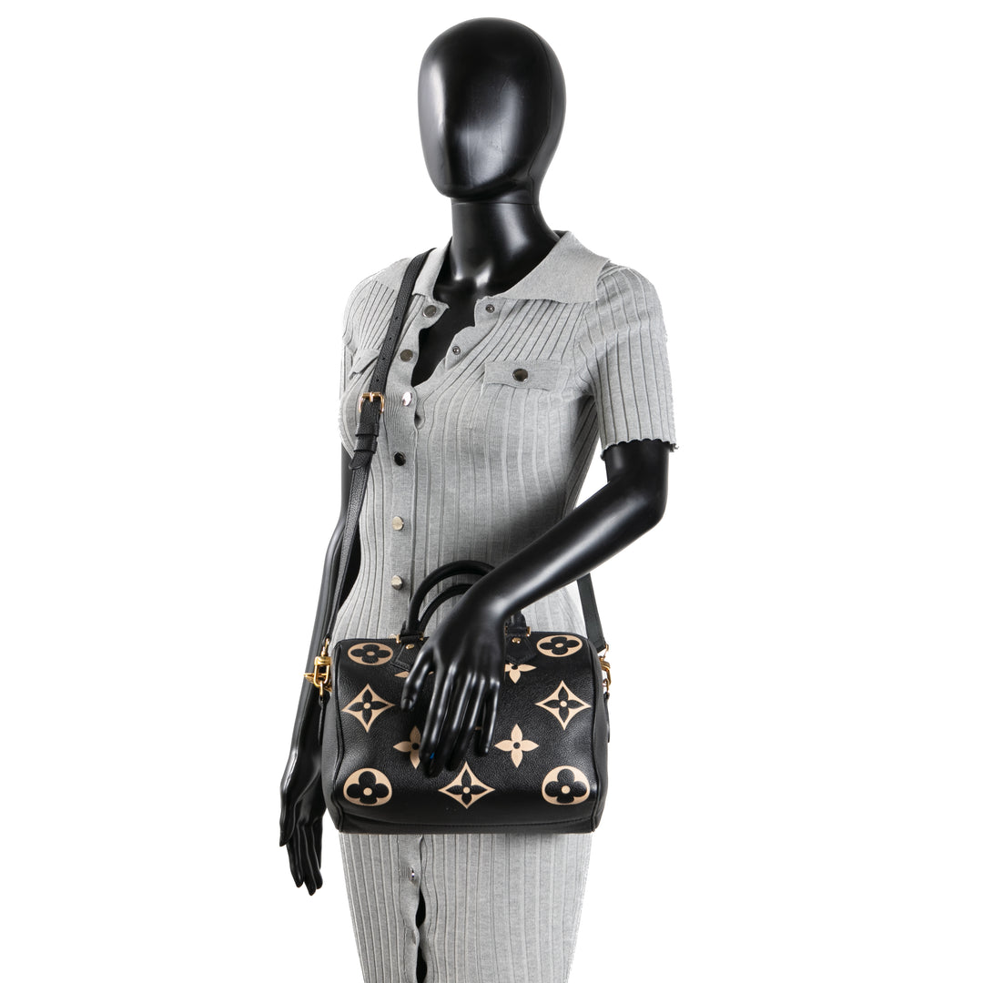 LOUIS VUITTON Monogram Empreinte Bicolor Speedy Bandouliere 25 - Schwarz/Beige