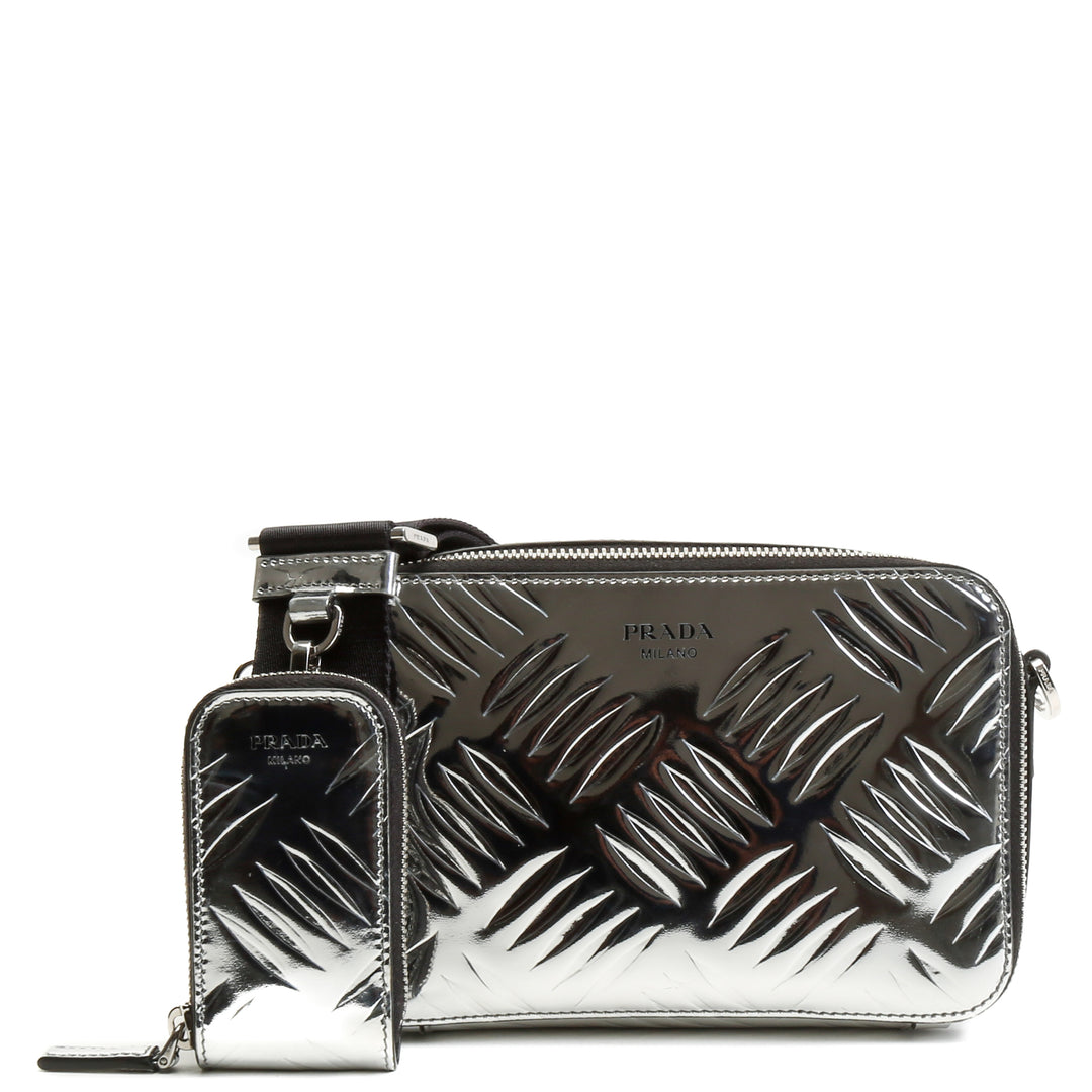 PRADA Spazzolato Andoliera Kameratasche – Metallic-Silber