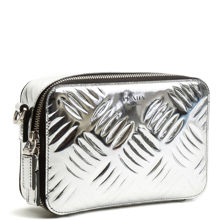 PRADA Spazzolato Andoliera Kameratasche – Metallic-Silber