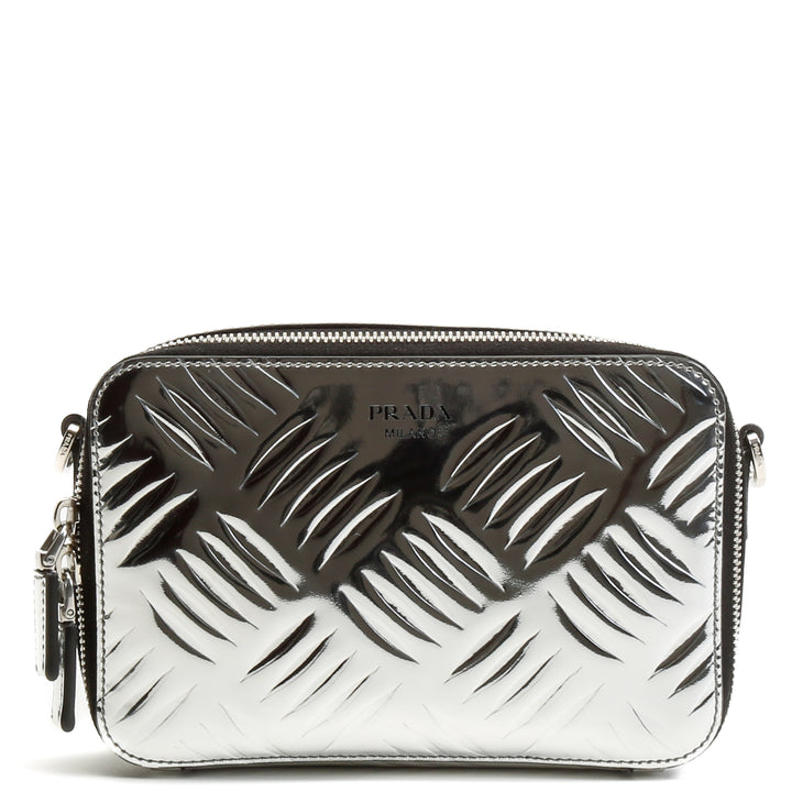 PRADA Spazzolato Andoliera Kameratasche – Metallic-Silber