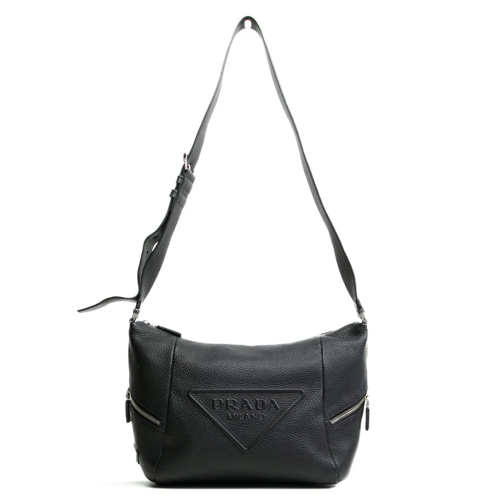 PRADA Embossed Logo Messenger - Black