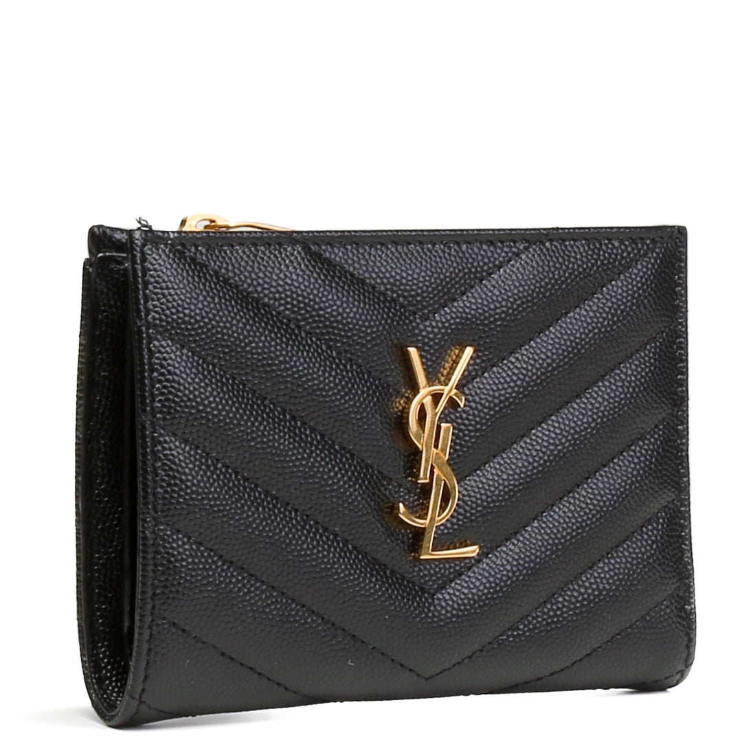 SAINT LAURENT Cassandre Matelasse Fragments Zipped Bifold Wallet - Black