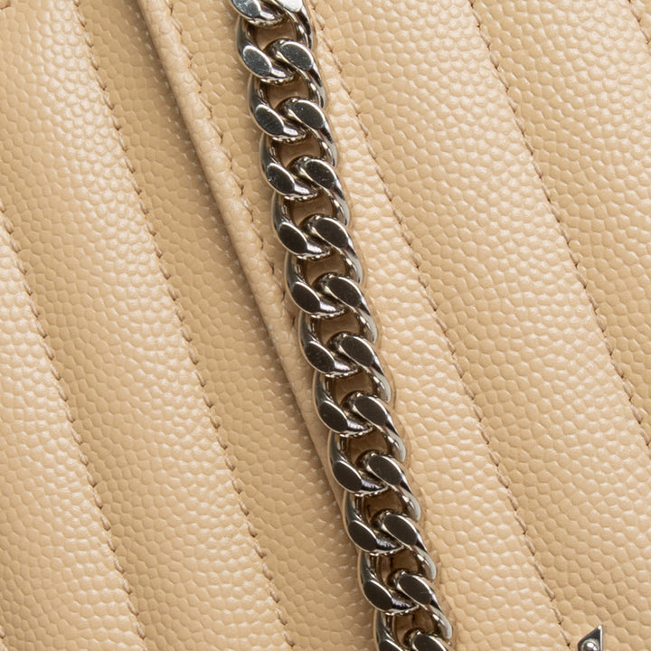 SAINT LAURENT Cassandre Wallet on Chain - Dark Beige