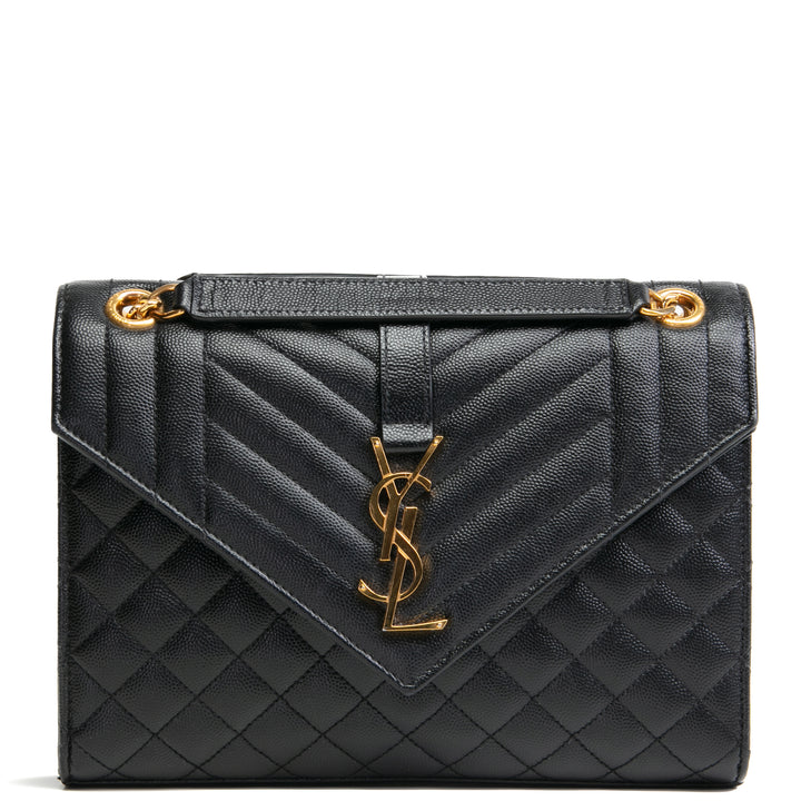 SAINT LAURENT Medium Tri-Quilt Envelope Shoulder Bag - Black