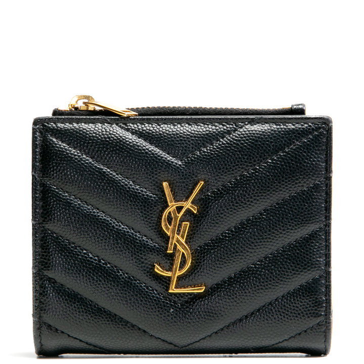 SAINT LAURENT Cassandra Bi-Fold Compact Wallet - Black OUTLET FINAL SALE