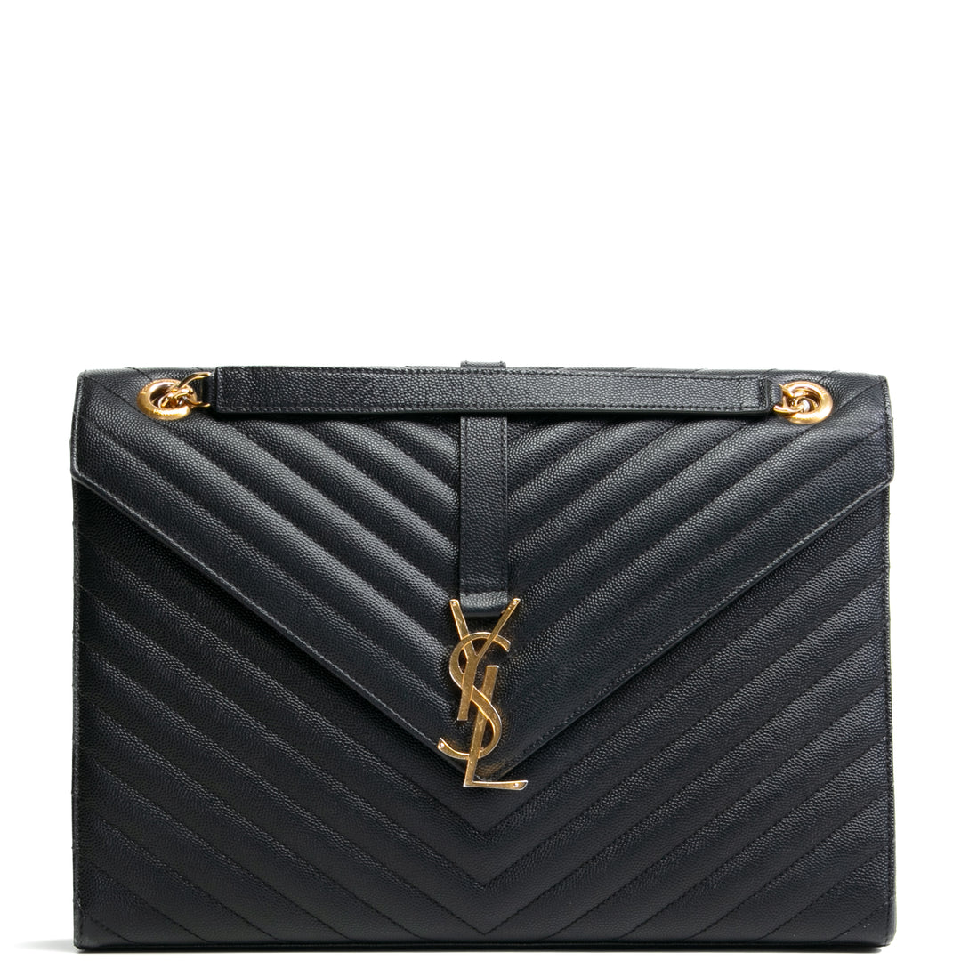 SAINT LAURENT Large Envelope Flap Bag - Black OUTLET FINAL SALE